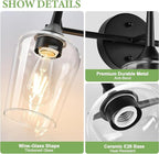 2025 Upgrade 3-Light Bathroom Light Fixtures, Black Vanity Lights for Bathroom with Clear Glass, 19.5 Inch Bathroom Lighting Fixtures Over Mirror, Modern Wall lamp for Cabinet Hallway