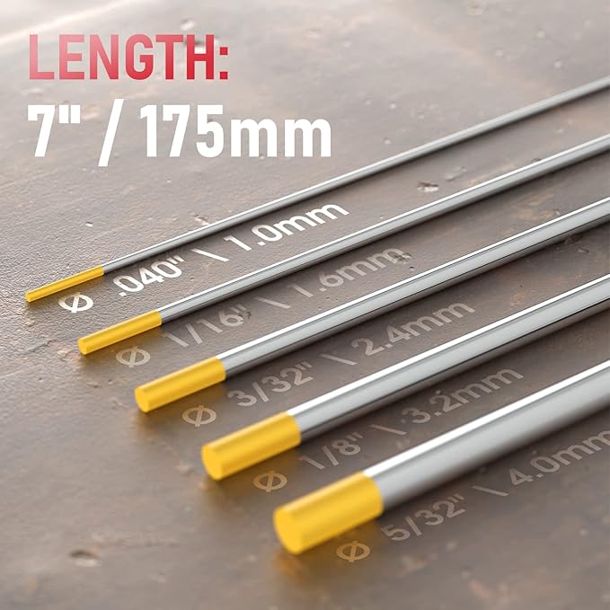 YESWELDER TIG Welding Tungsten Electrode 1.5% Lanthanated .040"x7" (Gold, WL15/EWLa-1.5) 10-pk