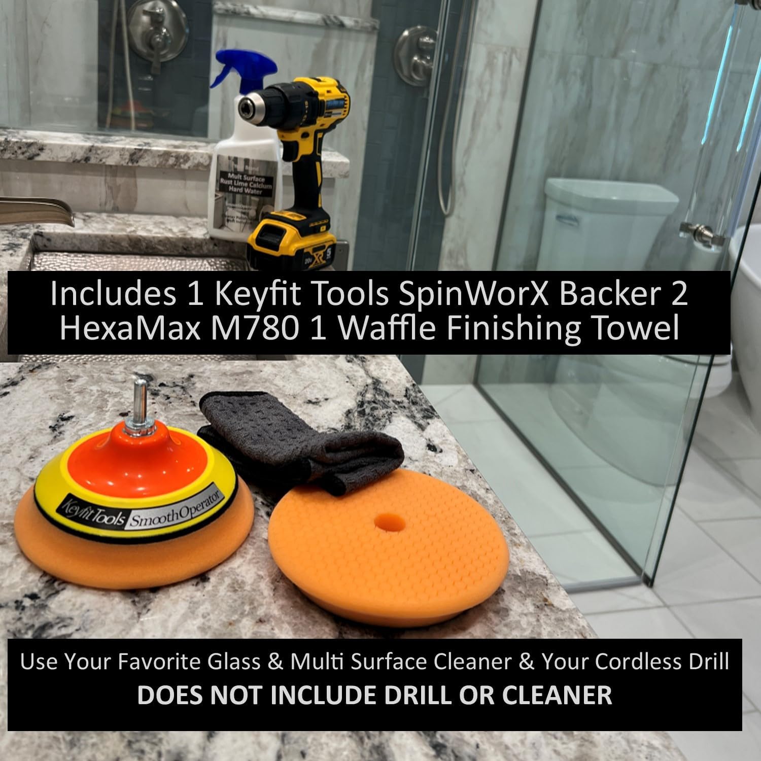 Keyfit Tools SmoothOperator PROFESSIONAL Drill Powered Glass Shower Tub Porcelain Ceramic Tile Bathroom Cleaner Polisher ~Proprietary Non Abrasive Cleaning/Polishing Material For Lime Hardwater Rust