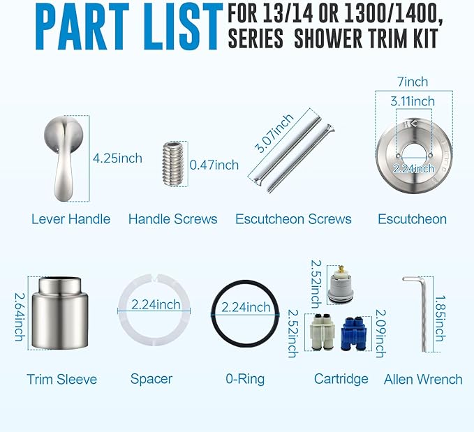 Replacement for Delta Classic 13 Series Single-Function Trim Kit, T13020-SS Brushed Nickel Shower Handle, Fit Delta Shower Valve R10000 Series (2 Style of Cartridge Included)