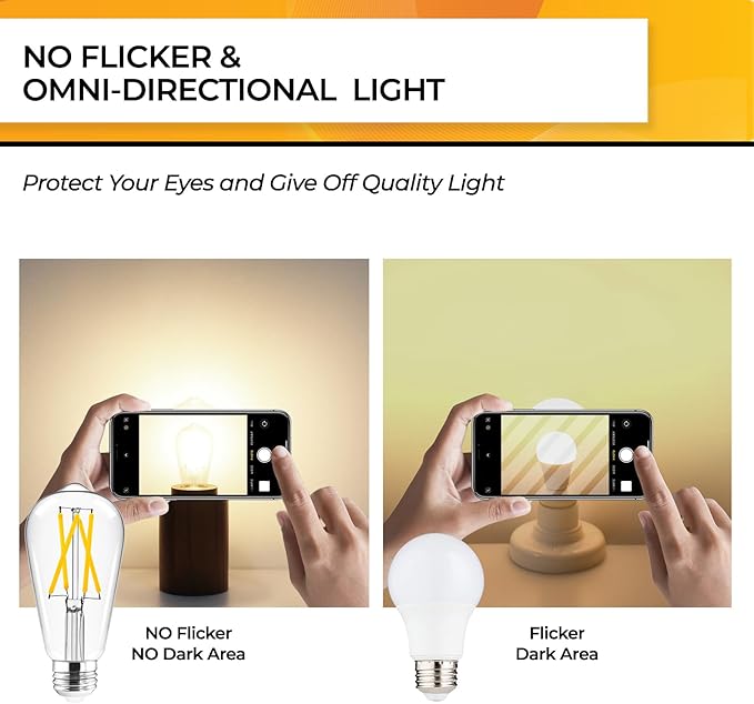 Hizashi LED Edison Bulbs, 6W, Equivalent 60W, Dimmable E26 LED Bulb, 3000K Soft White, 95+ CRI 700 Lumens, ST19 Vintage Light Bulbs, Clear Glass, Pack of 4