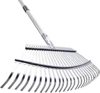 VEVOR Leaf Rake, 25 Metal Tines, Adjustable Garden Rake for Lawns with 18.3 Inch Wide Head & 36.4-72.8 Inch Long Handle, Heavy Duty Stainless Steel Small Leaves Tool for Gardening Camping Yard Grass