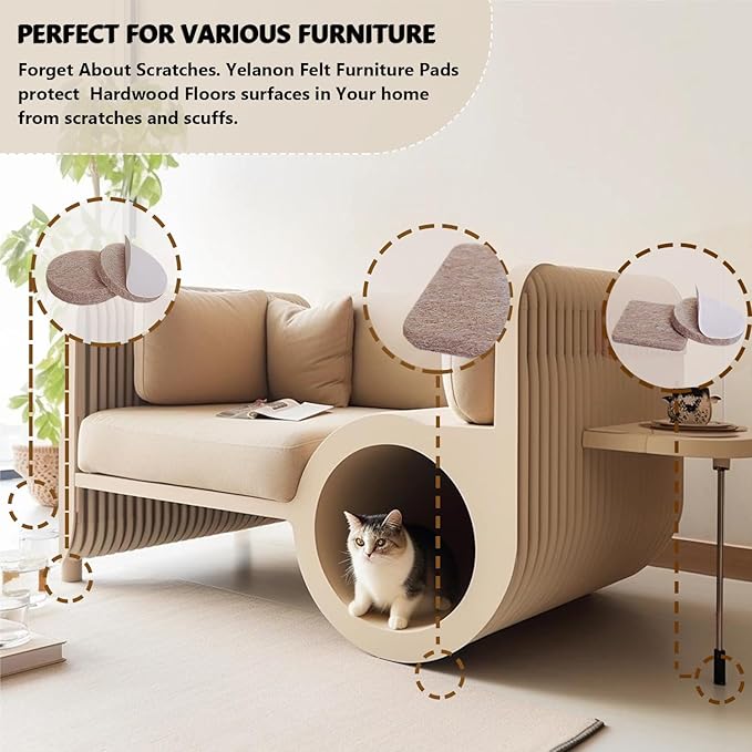 Yelanon Felt Furniture Pads -60 Pcs Premium Felt Pads for Chair Legs Furniture, Floor Protectors for Hardwood Floors, Beige