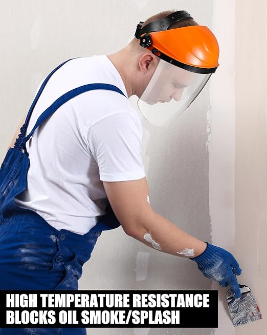 4 Pcs Safety Face Shield for Grinding and Cutting, Full Impact Resistant Face Shield Mask for Work Chemical Woodworking (Orange)