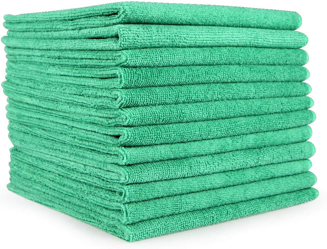 Arkwright Microfiber Cleaning Cloths - (Pack of 12) Lint & Streak-Free Drying Wash Towels, 320 GSM Super Absorbent & Quick Dry, Perfect Cleaner for Car, Glass, and Window, 12 x 12 in, Green