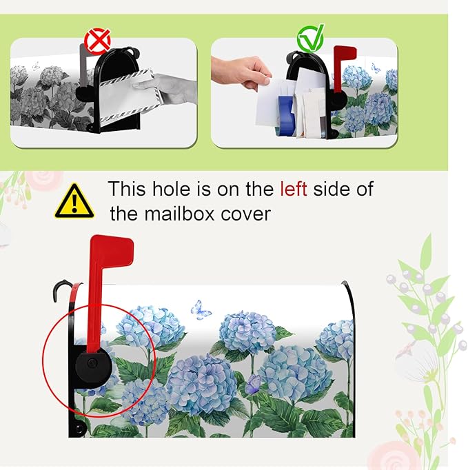 Hydrangea Flowers Magnetic Mailbox Cover Spring Summer Blue Floral Mailbox Covers Standard Size 18 x 21 Inch Outdoor Letter Post Box Wraps for Garden Yard Home Decor