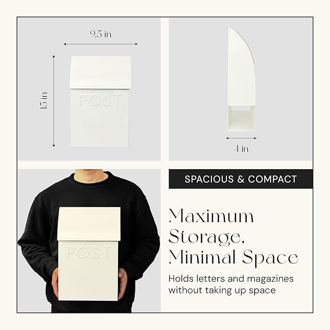 NACH Mailboxes for Outside Wall Mount, 15 x 10 x 4 inches, White Mailboxes for Outside, Waterproof Mailbox Wall Mount with Newspaper Holder - The Milano Mailbox