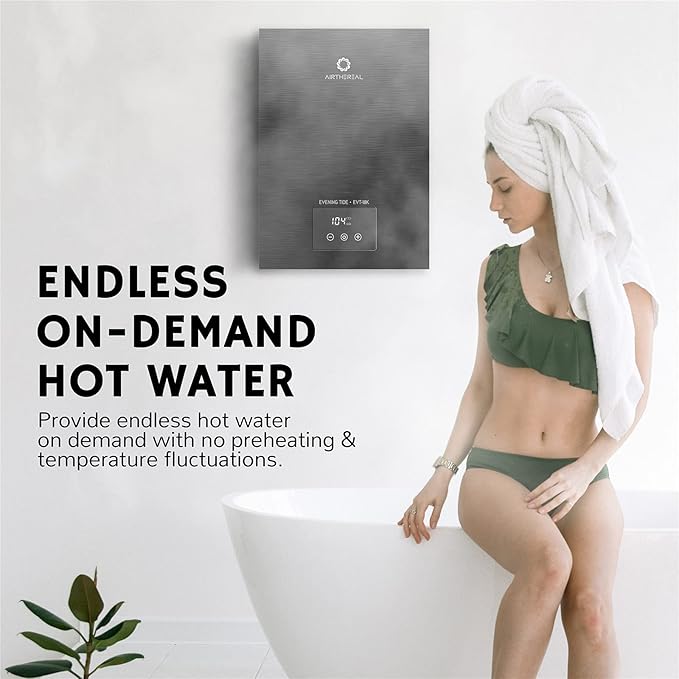 Airthereal Electric Tankless Water Heater 18kW, 240Volts - Endless On-Demand Hot Water - Self Modulates to Save Energy Use - Small Enough to Install Anywhere - for 2 Showers, Evening Tide series