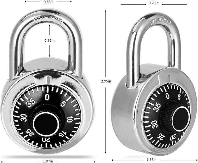 Combination Padlock 48 Pack, Fixed Dial Combination Padlock with Different Combinations, 2 in. Wide. Black Turntable, Lock for Gym & Locker, School, Toolbox, and More