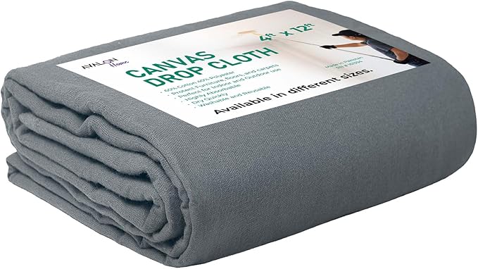 Canvas Drop Cloth for Painting 4x12 feet Pack of 1-8oz Painters Drop Cloths for Painting - All Purpose Canvas Tarps for Floor & Furniture Protection - Recycled Cotton Fabric