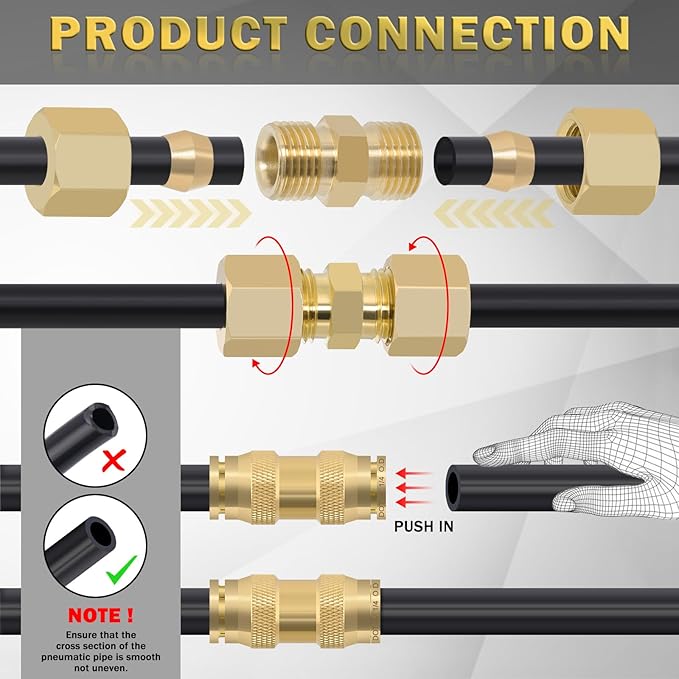 178 Pcs DOT Quick Push to Connect Fittings Straight Union & Brass Compression Tube Fittings 1/8" 5/32"1/4"5/16"3/8" 1/2" Air Line Fittings Push Lock Air Hose Fittings with Compression Union