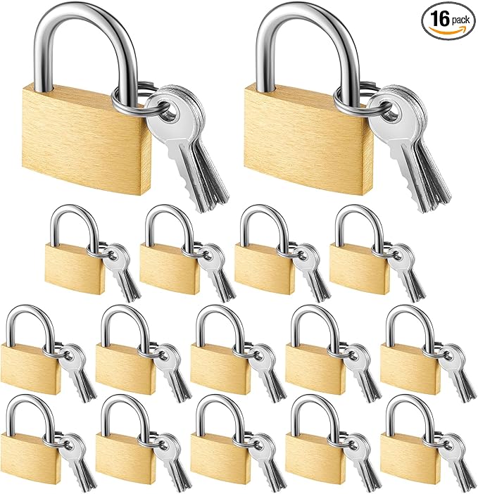 Kenning 16 Pcs Solid Keyed Alike Padlocks 0.98" Solid Brass Padlock with Key Weatherproof Luggage Locks Suitcase Lock Wide Body with Hardened Steel Shackle for Sheds, Storage Unit, Gym Fence