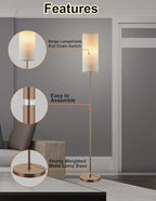 Floor Lamp for Living Room, Modern Standing Lamps with Lampshade, Minimalist Tall Lamp with Chain Switch for Living Room, LED Bulb Included (Beige+Brown)