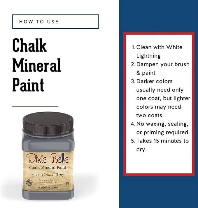 Dixie Belle Paint Company Chalk Finish Furniture Paint - Mason Dixon Gray (32oz) - Matte Charcoal Gray Chic Chalk Mineral DIY Furniture Paint