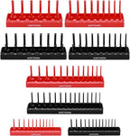 AIRTOON 8-Piece Socket Organizer Trays, SAE and Metric Socket Tray Set, 1/4", 3/8", and 1/2" Drive Deep and Standard Socket Holders Organizers for Toolbox, Black & Red