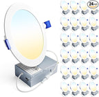Ensenior 24 Pack 6 Inch LED Recessed Ceiling Light, Dimmable, 3000K-5000K 3CCT, 1050LM 12W 120V, High Brightness Canless Wafer Downlight - ETL&FCC&IC