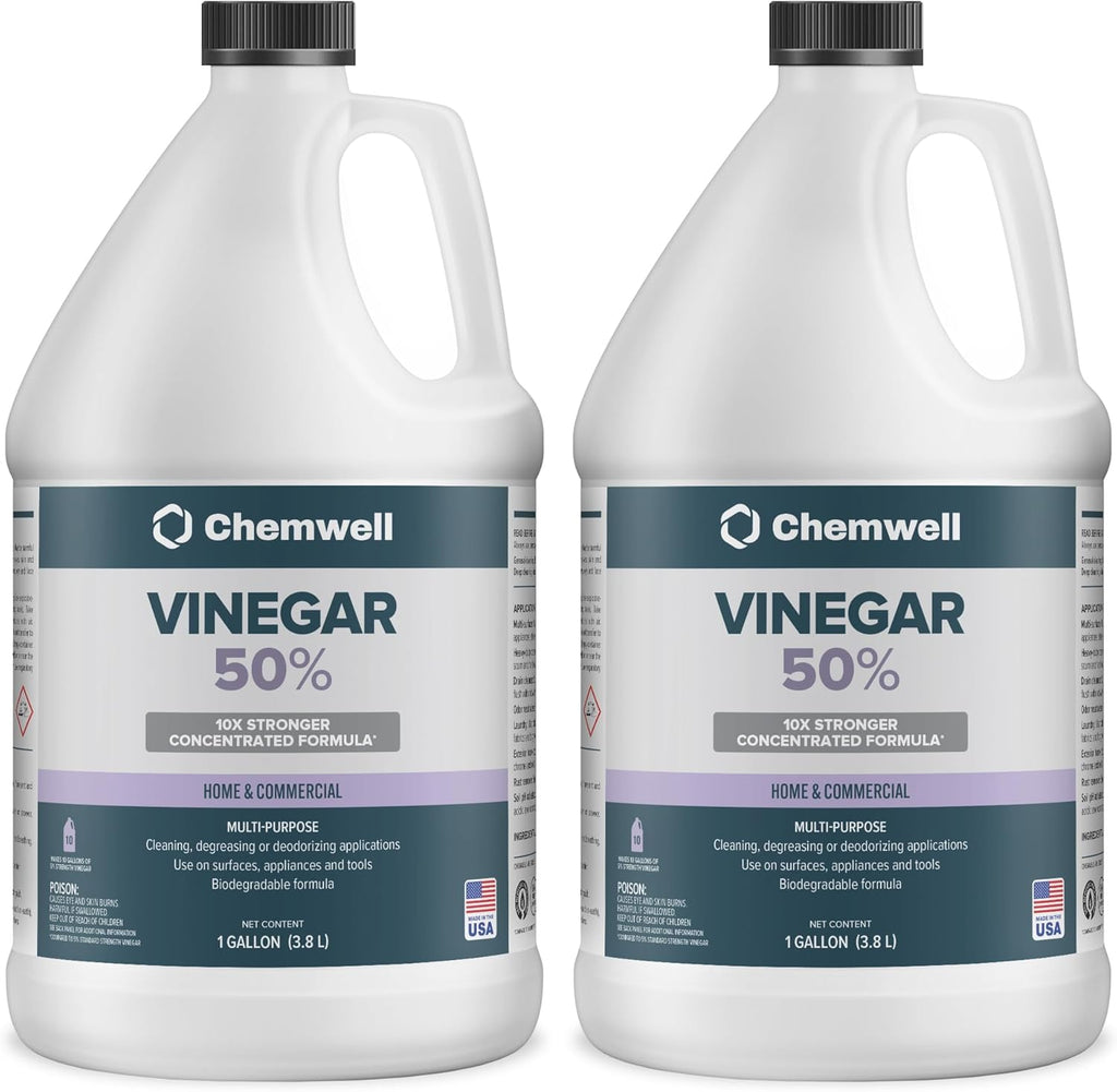 50% Vinegar (2 Pack, 1 Gallon) - General Purpose All-Natural Multi-Surface Cleaner for Home, Patio & Commercial - High Performance, Powerful Concentrated Acetic Acid - Made in USA