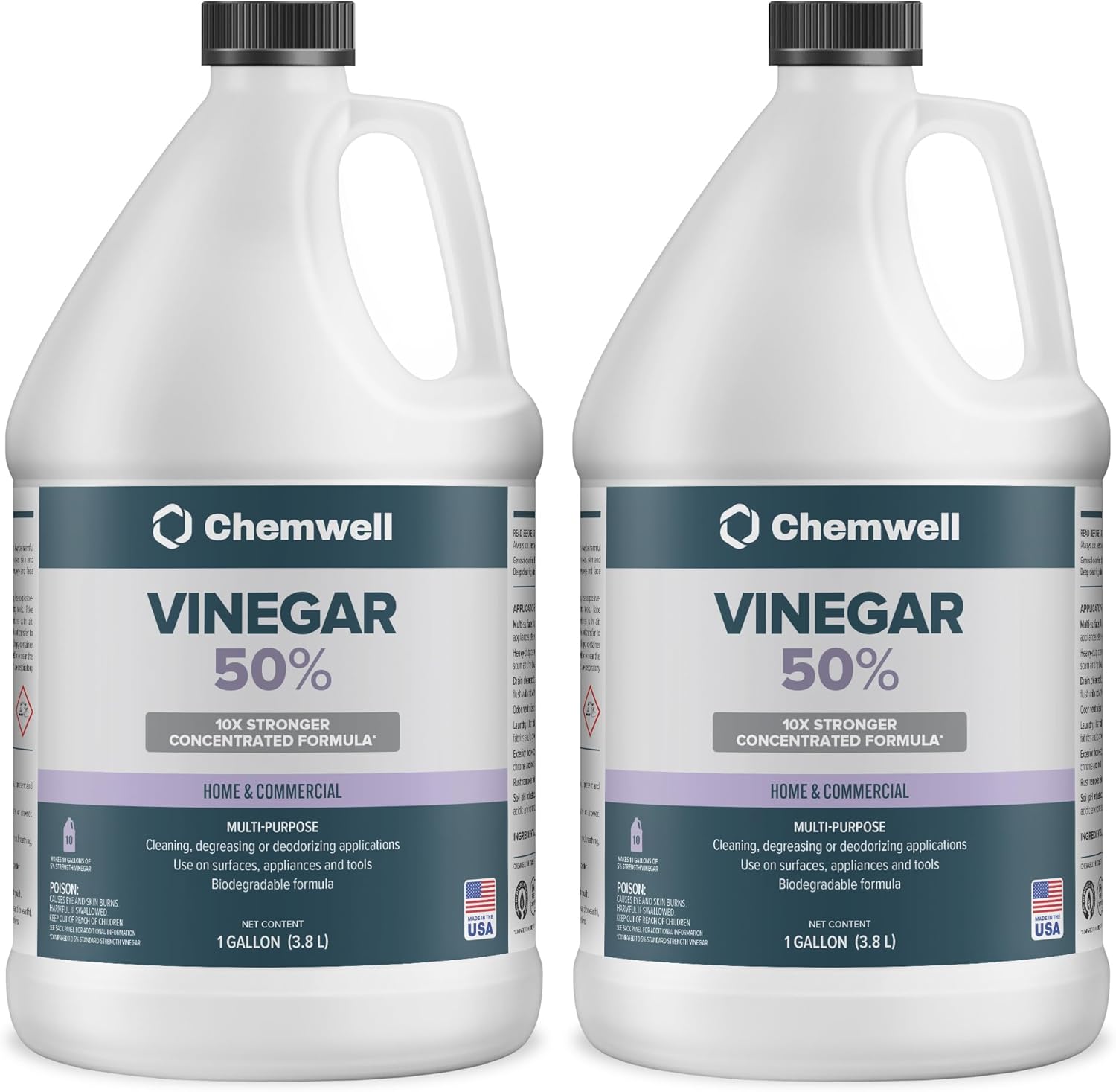 50% Vinegar (2 Pack, 1 Gallon) - General Purpose All-Natural Multi-Surface Cleaner for Home, Patio & Commercial - High Performance, Powerful Concentrated Acetic Acid - Made in USA