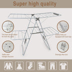 Large Capacity Double Drying Rack, Folding Rustproof Drying Rack with Non-Slip Clips and Drainage Shoe Rack, Height Adjustable, Airy and Quick Drying, Suitable for Balcony and Outdoor Use