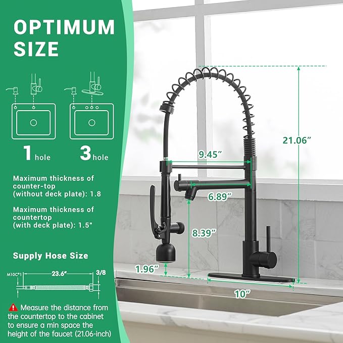 Fapully Commercial Kitchen Faucets with Pull Down Sprayer Matte Black LED Single Handle Faucet for Kitchen Sink, Kitchen Faucet with Soap Dispenser and Deck Plack for 4 Hole