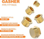 GASHER 1/8" 1/4" 3/8" 1/2" 3/4" NPT Brass Pipe Cap, NPT Female Thread Socket Pipe End Cap Plugs Fitting 10PCS