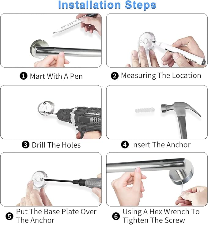 Newfun 10 Pieces Polished Chrome Bathroom Hardware Set - Includes 24inch Towel Bar, Robe Hook, Toilet Paper Holder, Bathroom Accessories Set Stainless Steel Wall Mounted