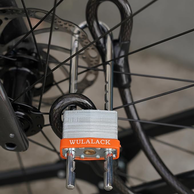 Locks with Keys, WULALACK 2 inch Wide Laminated Steel Keyed Padlock with Adjustable Shackle, Long Padlocks with Same Key,3 Pack