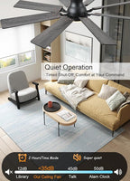 52 inch Ceiling Fan with Light, 6 Speeds Reversible Low Profile Ceiling Fan with Light and Remote/APP Control, 3 Color Temp+Dimmable RGB, 8 Blades, Flush Mount Quiet Ceiling Fans, Black