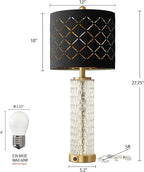 Oneach 27.75" Modern Table Lamps Set of 2, Gold Bedside Lamp with Crystal Nightlight, USB A+C, Black Grid Shade, Unique Desk Lamps for Living Room, Bedroom, Nightstand, End Table (2 Bulbs Included)