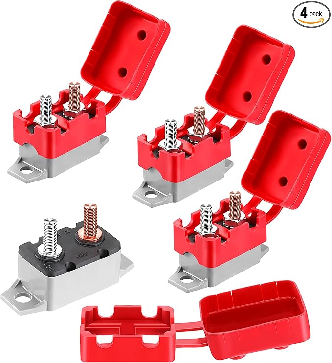 4 Pieces DC 12V - 24V Automatic Reset Circuit Breaker Circuit Breaker with Cover Stud Bolt for Automotive and More (25 Amp)
