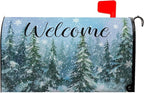 Winter Welcome Mailbox Covers Magnetic Forest Pine Tree Mailbox Cover Standard Size 21x18 Inch Snowflakes Outdoor Letterbox Wraps for Garden Yard Winter Decor