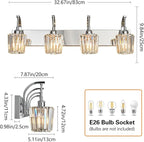 Modern Bathroom Vanity Light, 4-Light Chrome Wall Sconce with Crystal Accents, Over Mirror Bathroom Lighting Fixture, 32.67" Long Dimmable Vanity Lamp for Makeup, Easy Installation