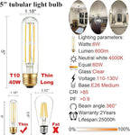 LiteHistory Tubular Light Bulb 6W Equal E26 LED Bulb 60 Watt dimmable Neutral White 4000K E26 Edison Bulb AC120V 600lm T9 T10 LED Bulb for Rustic Pendant,Island,Chandeliers,Wall sconces Pack of 6