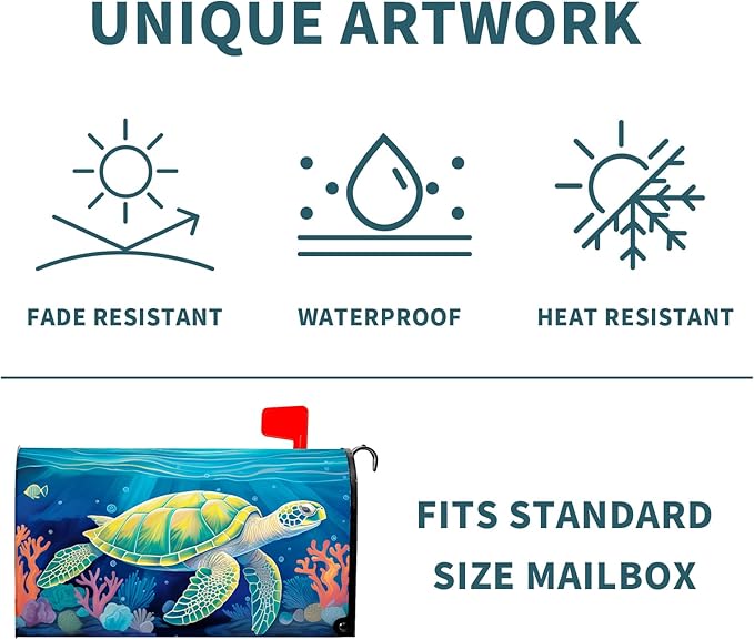 Nautical Sea Turtle Coral Seashell Mailbox Covers Summer Ocean Beach Blue Mailbox Covers Magnetic Standard Size 21x18 Inch Waterproof Mail Box Wraps Post Letter Box Covers Garden Yard Outdoor Decor