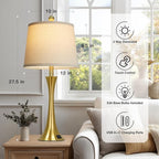 27.5" Gold Lamps Set of 2, Touch Control 3-Way Dimmable Bedside Nightstand Lamps Bedroom Lamp,Modern Gold Table Lamp with USB A+C Ports,Tall Lamps for Living Room End Table Home Office