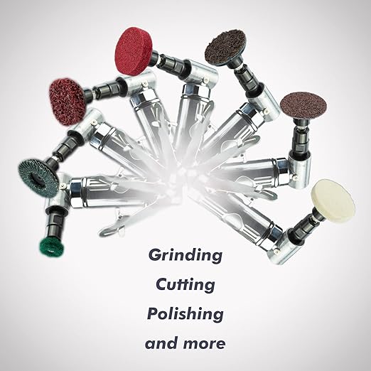 Air Angle Die Grinder, 0.25 hp and 21,000 RPM Motor, Lightwight Aluminum Body, Safety Lock, With 1/4" 1/8" Collets, Pneumatic Power Tool For Grinding and Polishing on Metalwork Woodwork