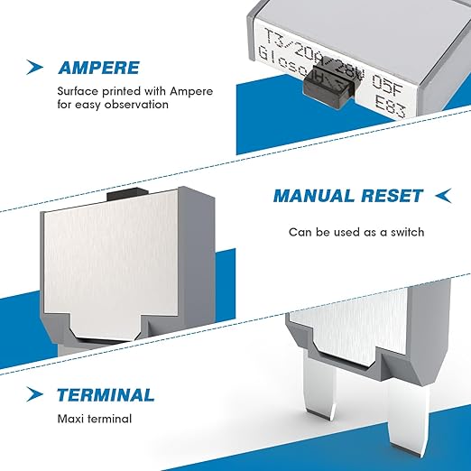 GLOSO Maxi Blade Circuit Breaker Fuse 30A AMP, T3 Manual Reset (30A)