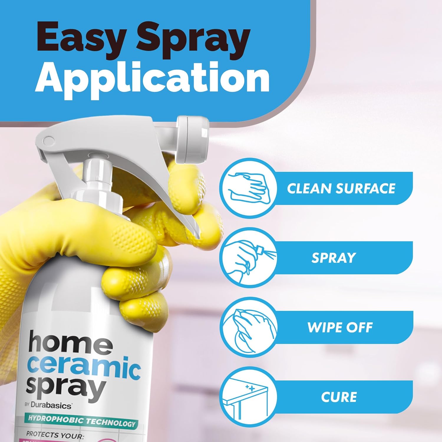 [12 Oz] Home Ceramic Coating Spray Kit - Shine, Seal & Protect Kitchen & Bath Surfaces - High Shine - Repels Stains & Grime Effortlessly - Use on Stainless Steel, Sinks, Countertops, Glass & More