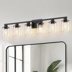 DORESshop 6-Light Black Bathroom Light Fixtures Over Mirror with Clear Glass Shade, Vanity Lights for Bathroom Mirror Hallway