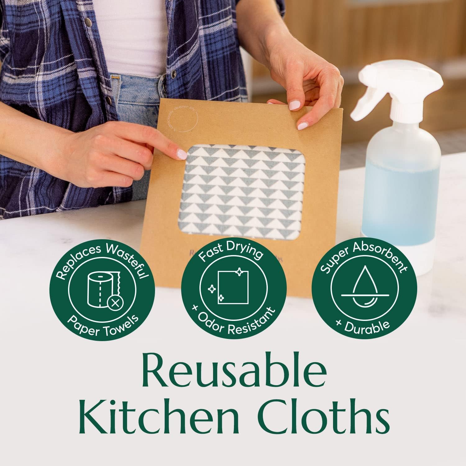 CLEANOMIC Reusable Kitchen Cloths (4 Pack) - Kitchen Washcloths, Dish Towels, Cleaning Cloths, Dish Cloths for Washing Dishes, Dish Rags for Washing Dishes, Reusable Paper Towels
