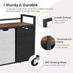 Laundry Hamper, Laundry Basket, Laundry Sorter with 2 Removable Bags, Clothes Basket with 2 Compartments, Wheels, Shelf for Laundry Room Bathroom Bedroom (2 Bags-Black Grey)