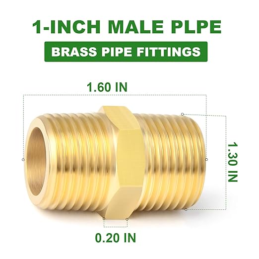TAISHER 5PCS Brass Pipe Fitting Adapter, Hex Nipple, 1-Inch Male Pipe x 1-Inch Male Pipe