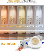 Adetu 2 Inch 5CCT Gimbal Led Recessed Lighting with Junction Box, 360°+90° Adjustable Recessed Can Lights, 2700K/3000K/3500K/4000K/5000K Selectable, 5W Eqv 50W, 550LM Brightness - ETL (White,6 Pack)