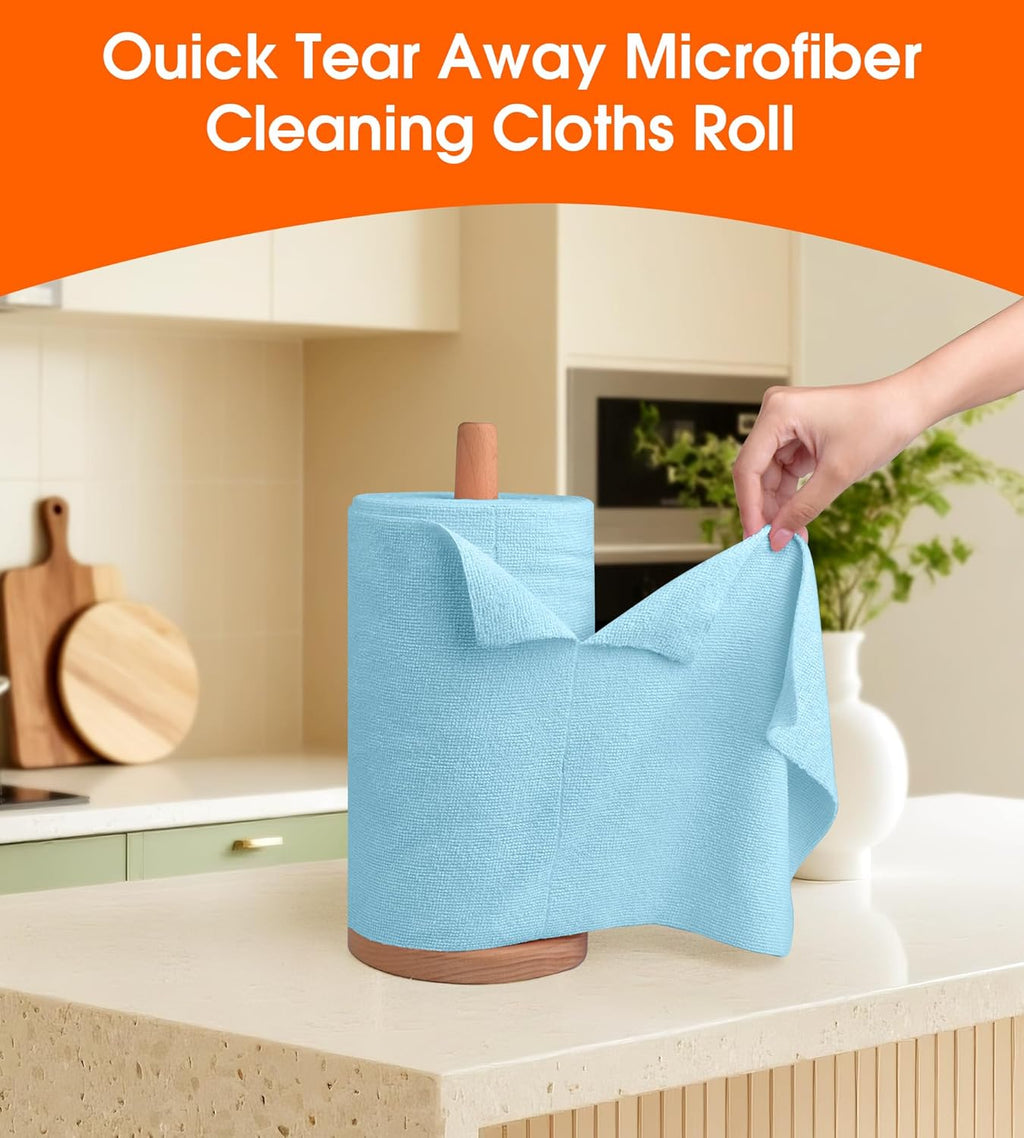 Roll of Microfiber Cleaning Cloth –100 Pack, Tear Away Microfiber Towels, Reusable, Washable, Scratch-Free, Cleaning Supplies,Kitchen Towels for Car, Home, Kitchen, Glass, Dishes(Blue)