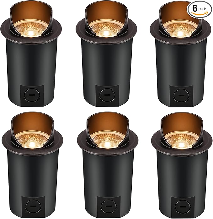 [6 Pack] CLOUDY BAY 9W Well Lights Landscape LED In Ground Outdoor,Shielded Top,Low Voltage 12-24V AC/DC,Waterproof Aluminum Uplights,2700K/3000K/3500K/4000K/5000K,Transformer Excluded