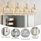 Vintage Bathroom Vanity Light, 4-Light Brushed Nickel Vanity Lighting Fixture with Flower Glass Shade, Bathroom Lighting Fixtures Over Mirror