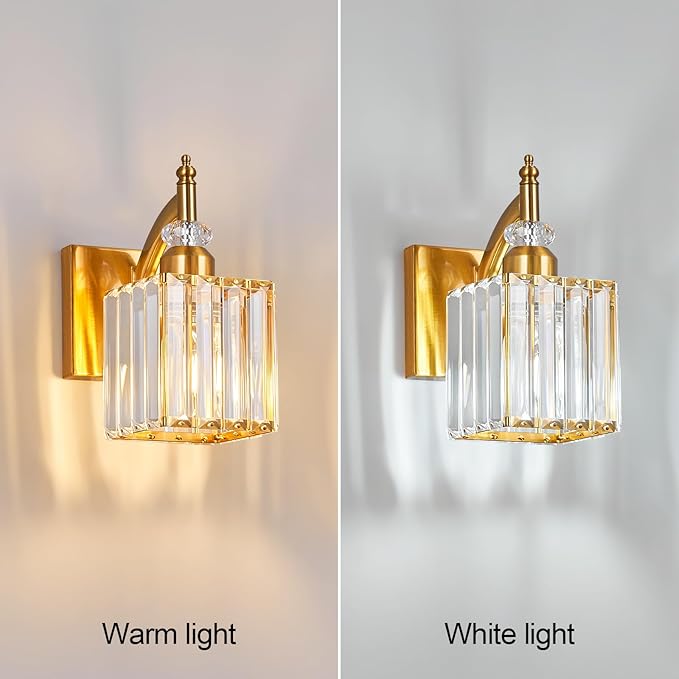 Modern Wall Sconces Set of Two Gold Wall Sconces Indoor Wall Lamp Crystal Wall Light Wall Mounted Room Sconce Wall Lighting Bathroom Vanity Light Fixtures
