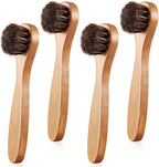 4 Pcs Horsehair Shine Shoes Brush Kit Polish Dauber Applicators Cleaning Leather Shoes Boots Care Brushes Suede Cleaner Brush with Microfiber Shoe Cloth(Wooden Handle A)