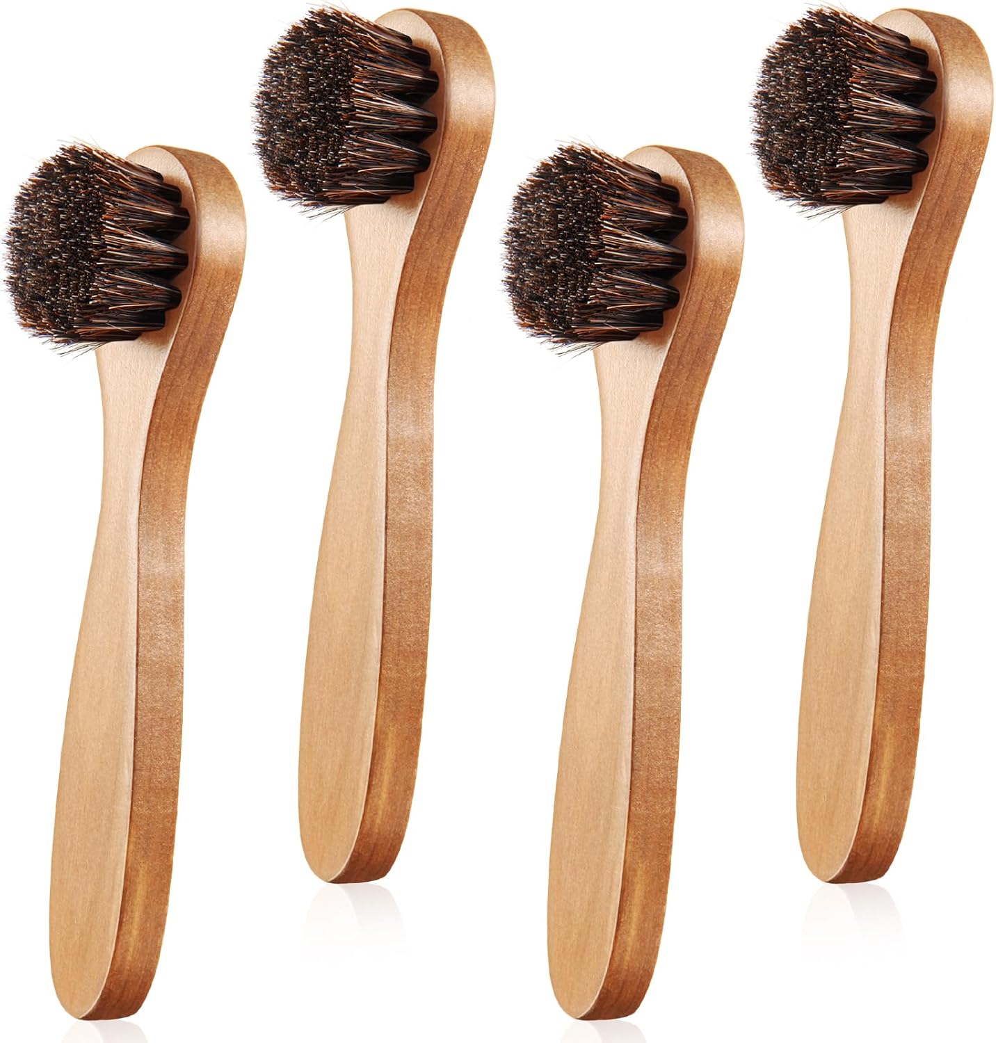 4 Pcs Horsehair Shine Shoes Brush Kit Polish Dauber Applicators Cleaning Leather Shoes Boots Care Brushes Suede Cleaner Brush with Microfiber Shoe Cloth(Wooden Handle A)
