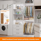 Closet System with 3 Drawers, 4FT Wood Closet Organizer System with 4 Hanging Rods&Adjustable Shevles, 81"Tall Modular Walk In Closet System, Standalone Closet System System, 2 Set,White